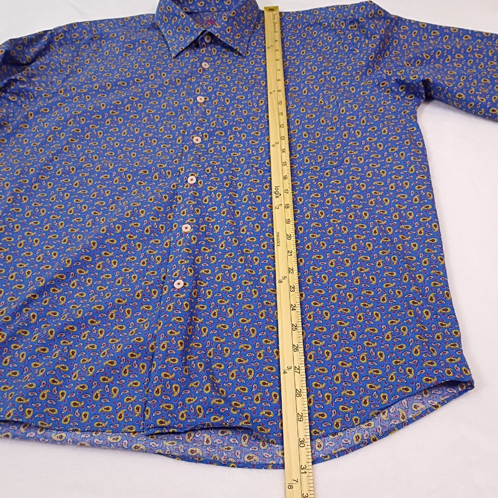 Alan Flusser Mens XL Blue Paisley Cotton Long Sleeve Button Down Shirt - Picture 8 of 11